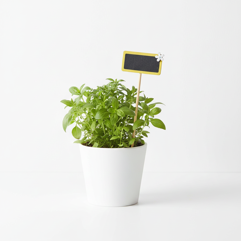 Dřevěná tabulka – zápich, žlutá dekorace pro květiny a bylinky